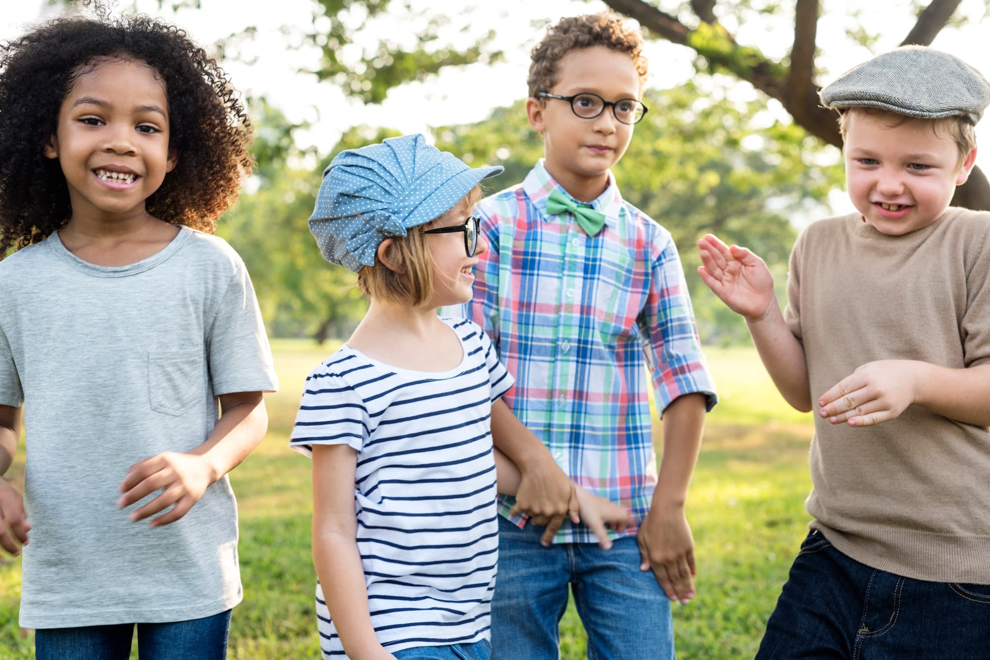 Group of cheerful children sitting together